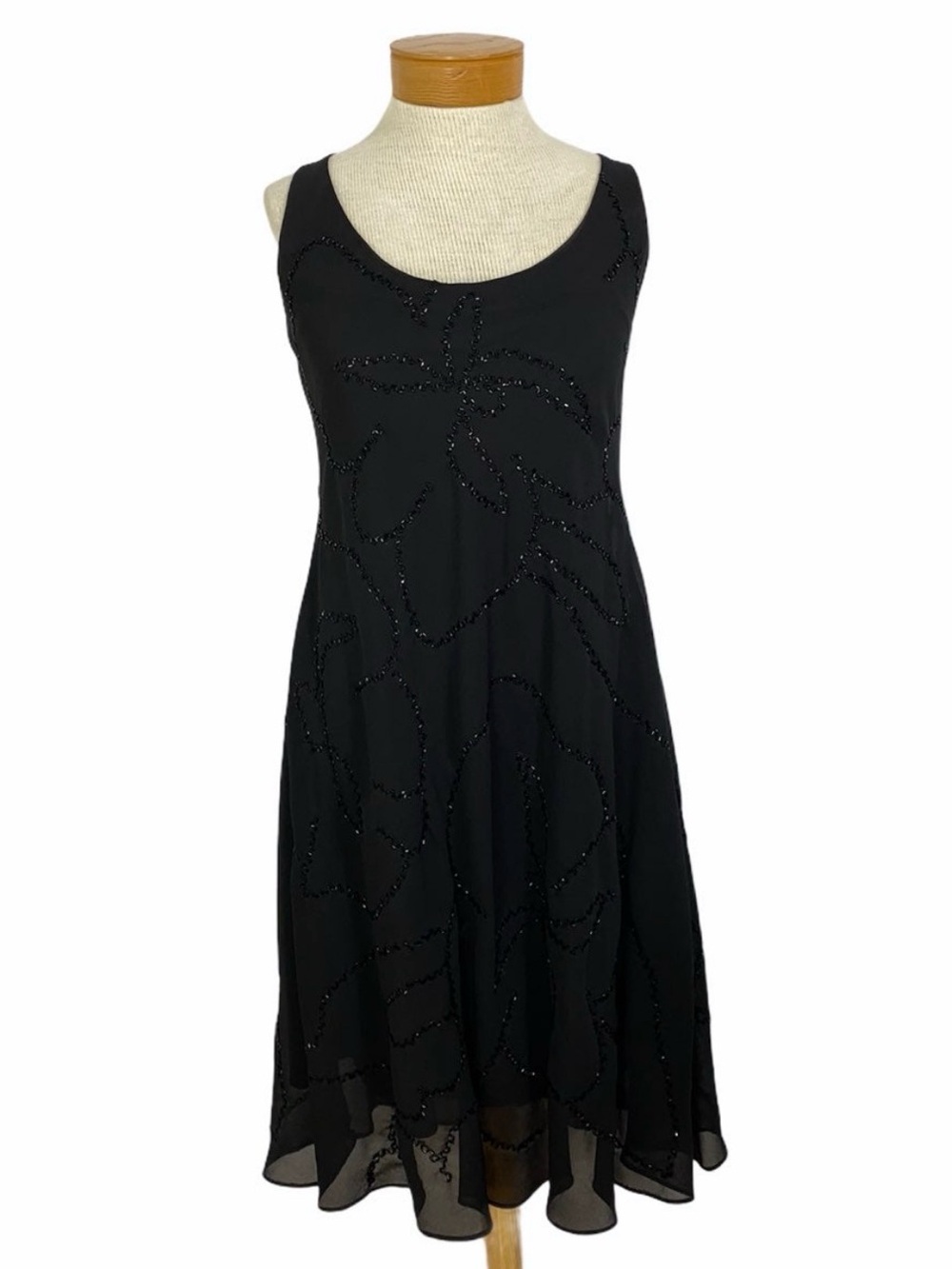 Scarlett Black Chiffon Floral Sequin A-Line Midi Cocktail Dress Size 10